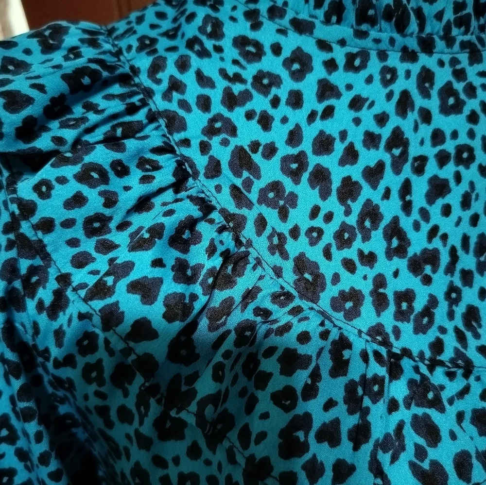 2461) New Look Blue Leopard Print Frill Smock Dress Size 10